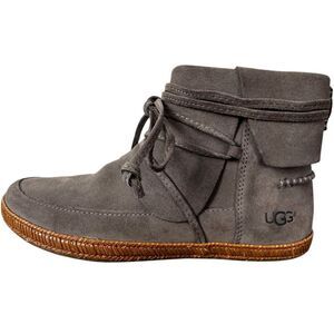 UGG Reid Lace-Up Flat Moc‎ Leather Gray Bootie Size 7